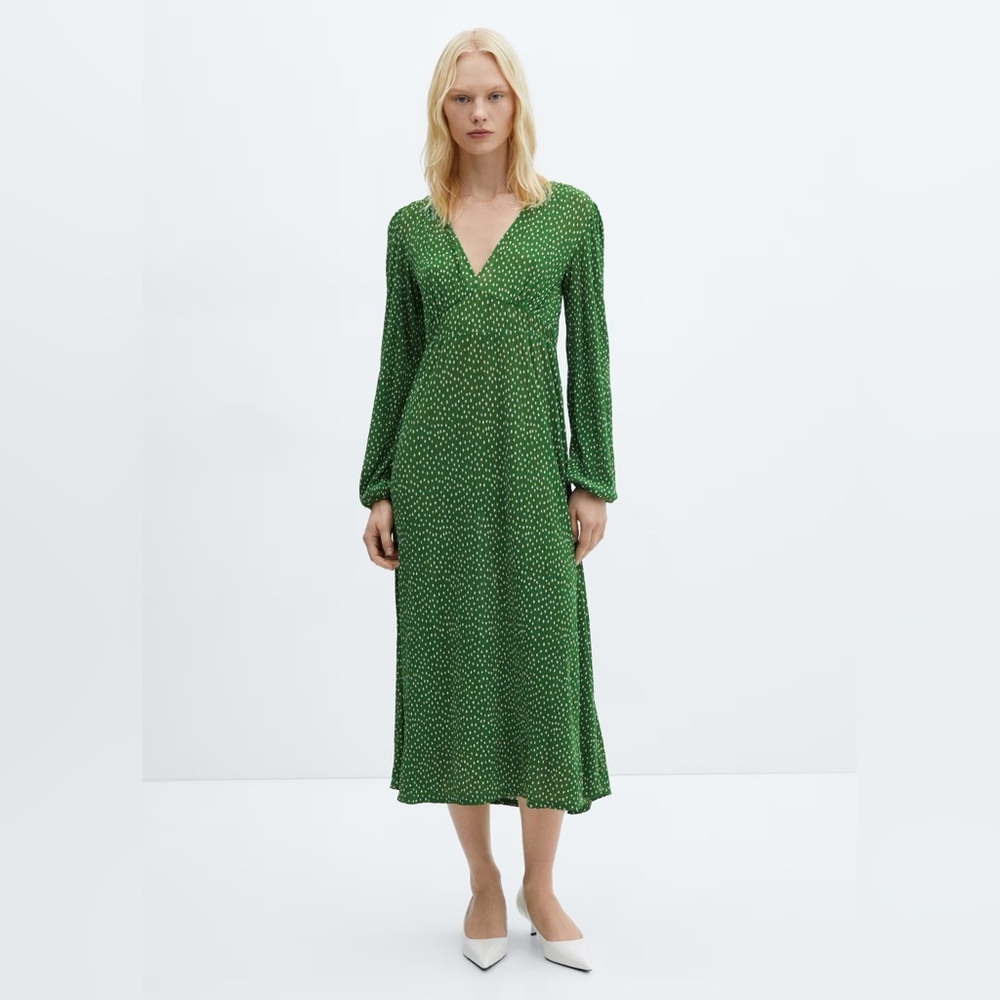 Mango Green polka dot midi dress NWT